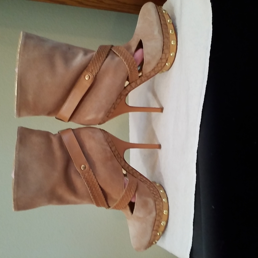 Charles David Leather Suede Cutout High Heel Ankle Boot Size 8.5